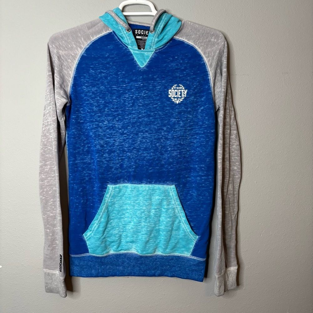 Society Blue and Gray Men's Lightweight Hoodie Size S